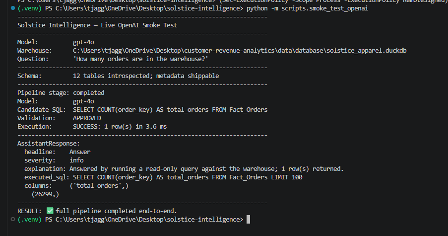 Live smoke test output